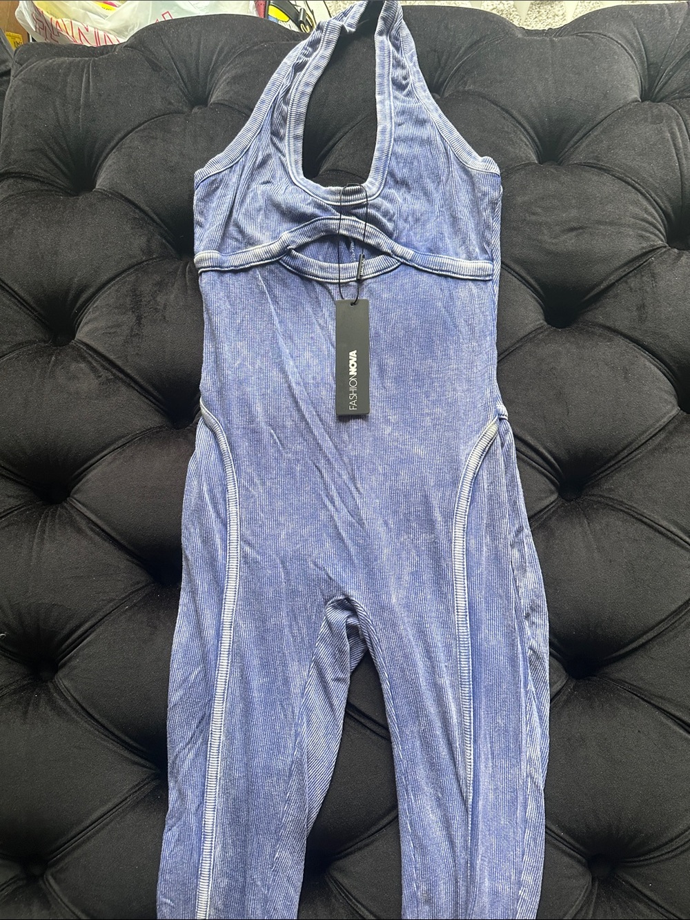 Fashion Nova Kids Washed Blue Halter One-Piece Bodysuit